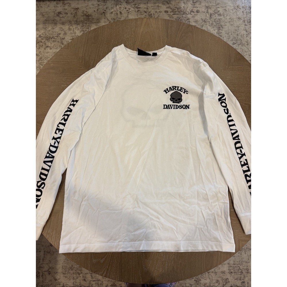 Harley Davidson White Willie G Skull Long Sleeve Motorcycle Biker Shirt Mens XL